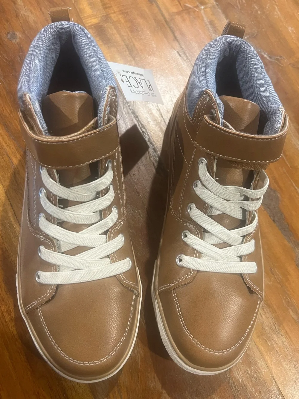 NWT Velcro The Children's Place Boys Tan Faux Leather Hi-Top Sneaker Boots Sz 4